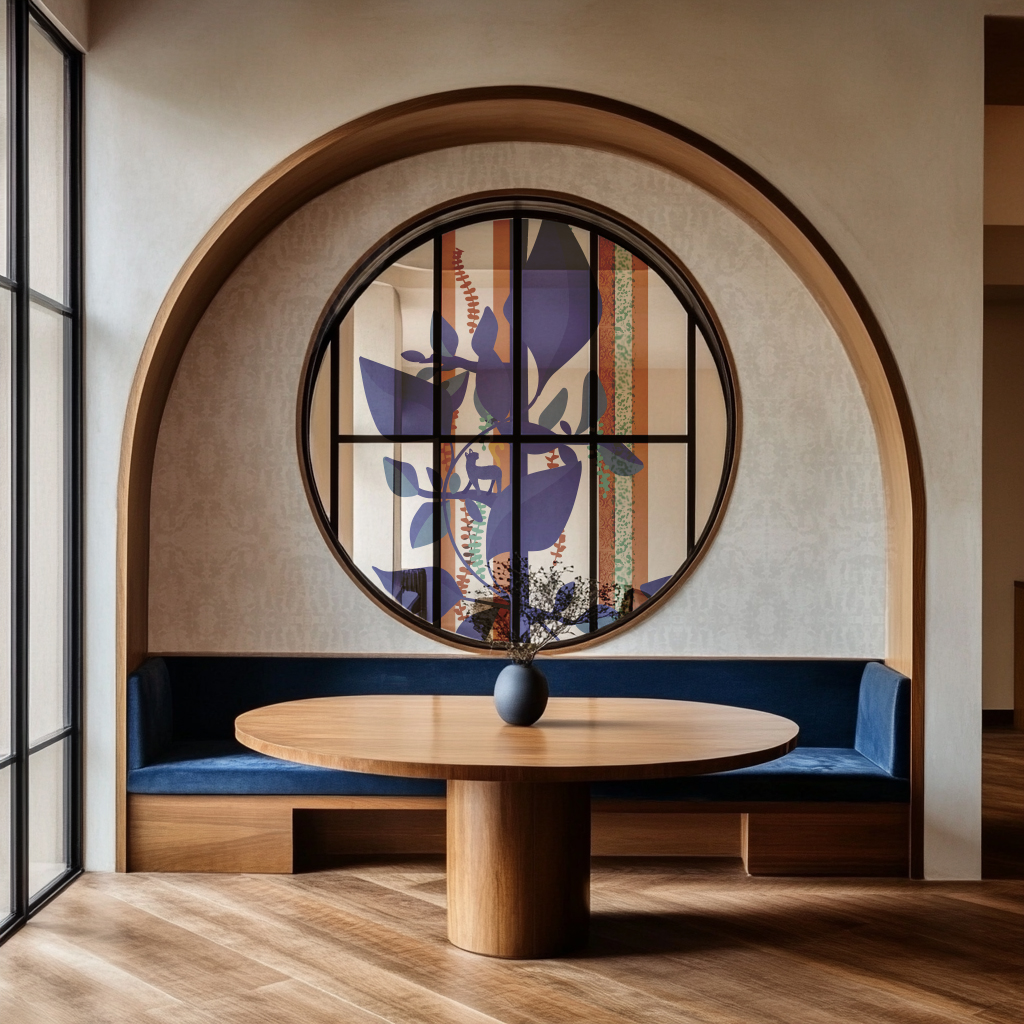 Maison les muses vitrophanie design animal totem ronde hôtel